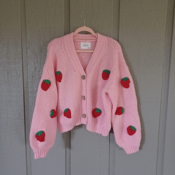 Chicwish Sweaters - Chicwish  Women Stitch Strawberry Hand Knit Cardigan Size S M Preppy Button Up